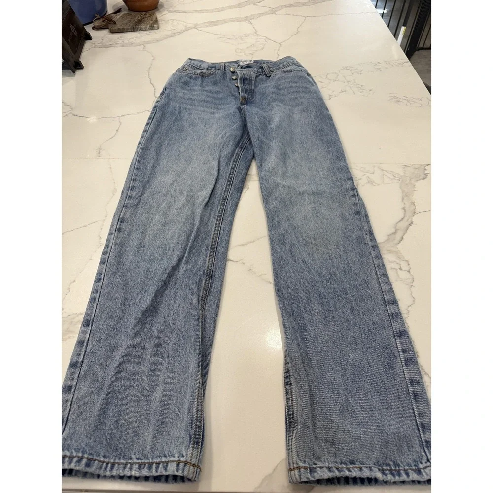 Princess Polly Jeans Womens 4 Blue Straight Leg Relaxed Light Wash 100% Cotton